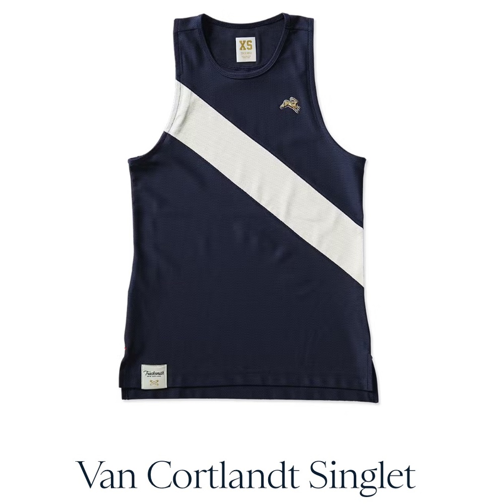 Tracksmith Van Courtlandt Singlet - Navy Blue and White - Small
